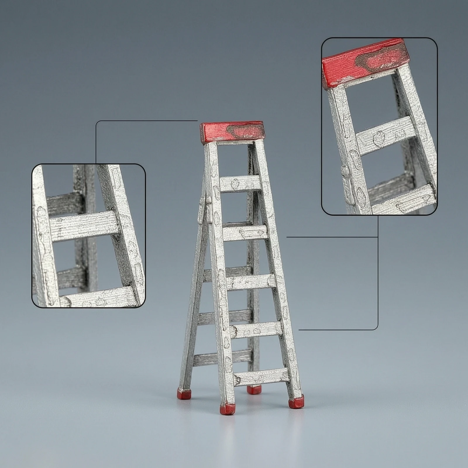 Miniature Step Ladder Weathered Miniature Ladder with Steps Diorama Prop Decorative Authentic for Hobbyists, Model Garage