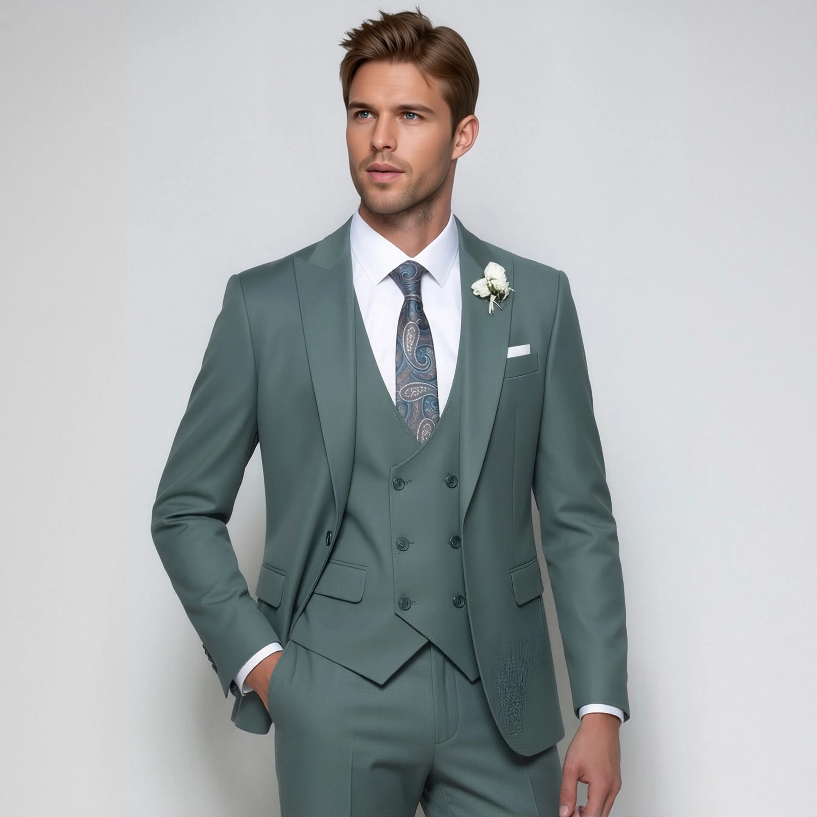 

OPEODLY Men's 3 Piece Tuxedo Suit Slim Fit One Button Blazer Jacket Vest Pants Set for Formal Wedding Business