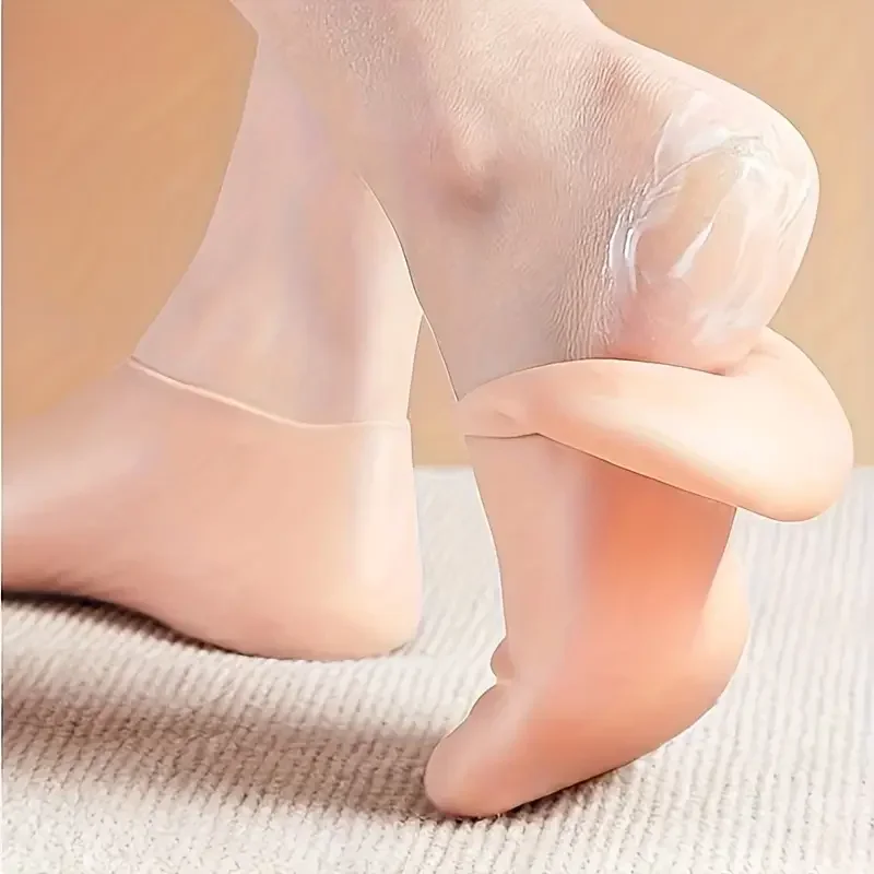 1/2 par-meias de gel de silicone hidratante para pés secos e rachados nutritivo para a pele lubrificante cuidados com os pés meias de massagem