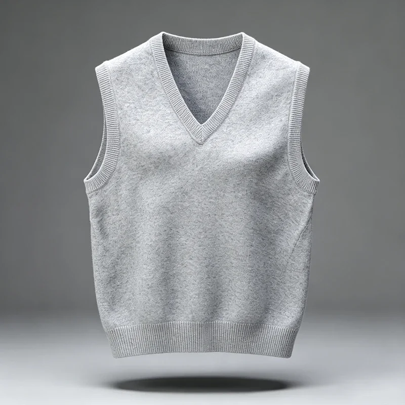 Men V Neck Knitted Vest Solid Color Sleeveless Pullover Slim Fit Soft Warm Knit Waistcoat Basic Casual Daily Mens Sweater Vest view 2