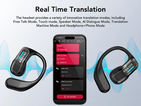 ERAZER X8 Real Time Translation Headphones With Mic Gaming Wireless Earphones Low Latency HD Call Waterproof Sports Bluetooth - view 3