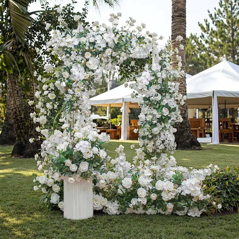 

Customized Elegant Luxury White and Green Rose Artificial Flower Arrangement Wedding Scene Decoration Background Supplies