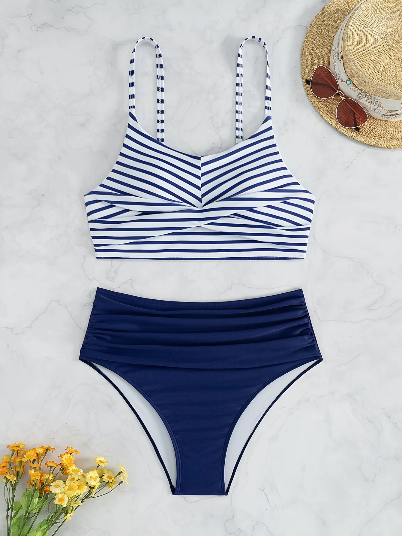 

ZTVitality Striped Patchwork Print Bikini Set 2024 New Arrival Padded Bra Push Up Ruched Swimsuit Women Swimwear Summer Biquini