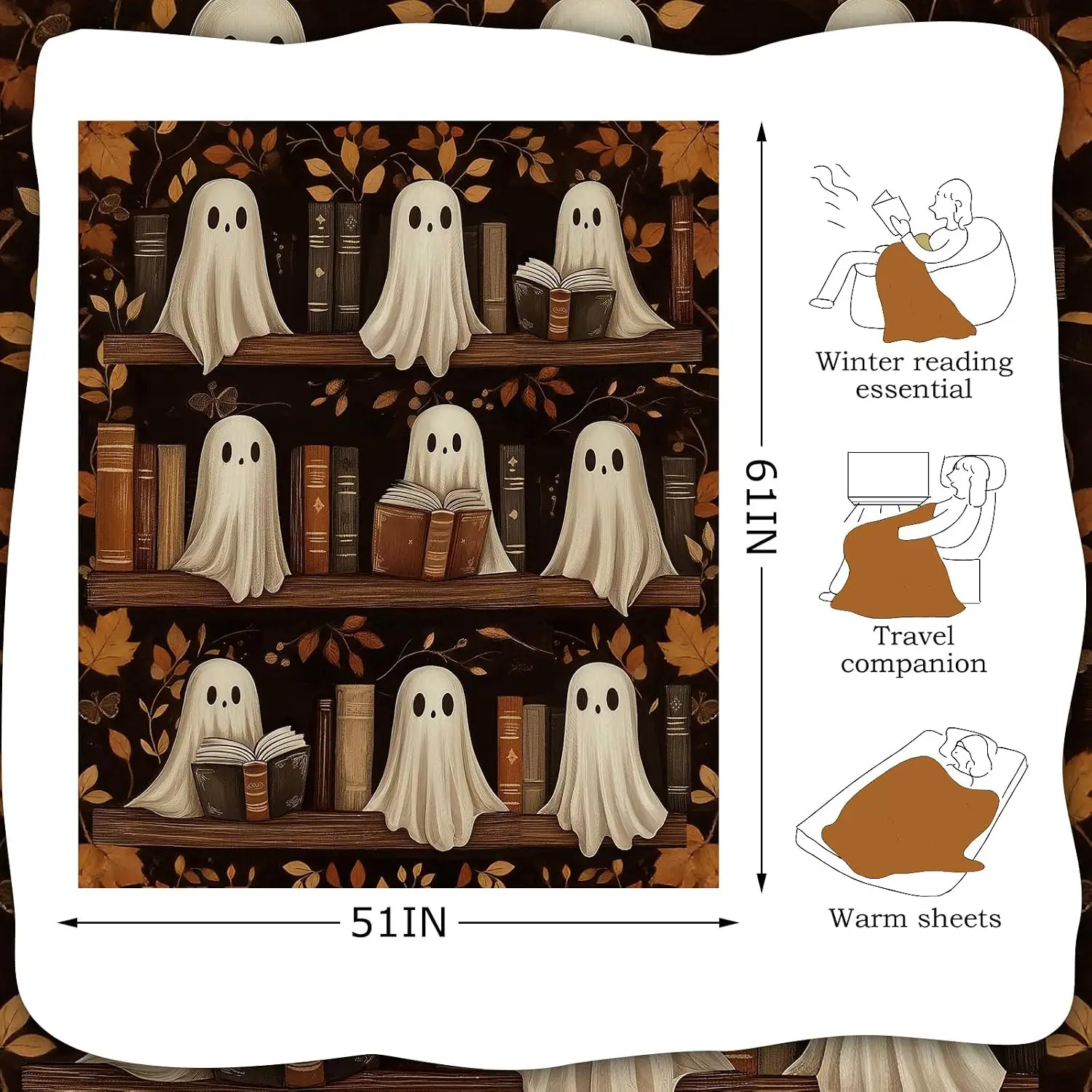 SmoothNovelty Halloween Vintage Ghost Blanket 60 x 50 Inch Book Lovers Gifts Spooky Reading Throw Blanket
