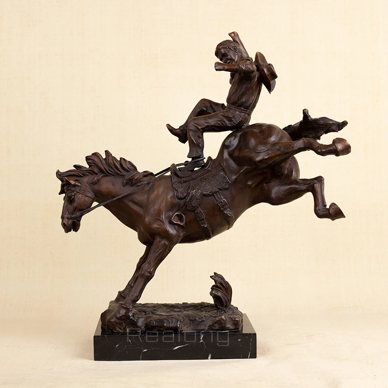 48cm Bronze Classical Sculpture Famous Frederic Remington Replica Bronze Statue With Marble Base For Home Decor Ornament Gifts