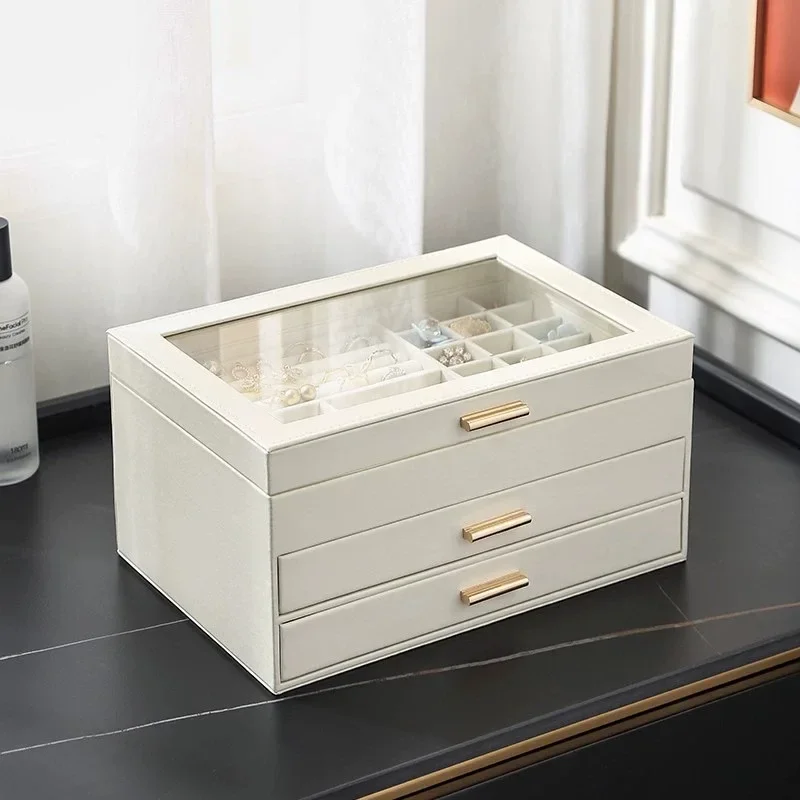 

3-Layer Rack Jewelry Box,PU Leather Jewelry Organizer,Women Jewelry Boxes With 2 Drawers Large Storage Box For Earring Necklaces