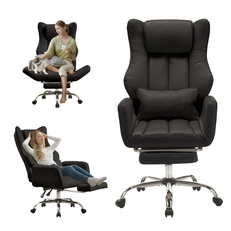 Cross-legged office chair with foot pedals, flippable armrests and lumbar pillows