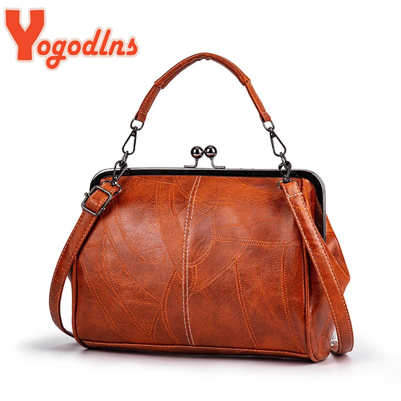 Yogodlns Vintage Clip Hand Bag For Women Soft Leather Shoulder Bag Fashion Brands Evening Wallet Shopping Crossbody Bag Bolso