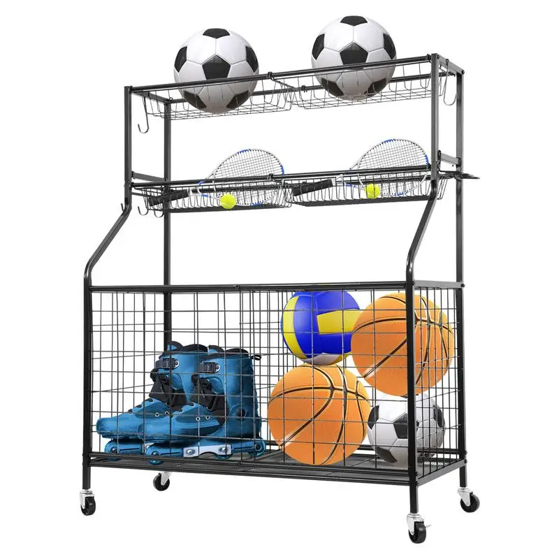 

Sports Equipment Garage Organizer Rolling Sports Ball Storage Cart On Wheels Basketball Rack Indoor Outdoor