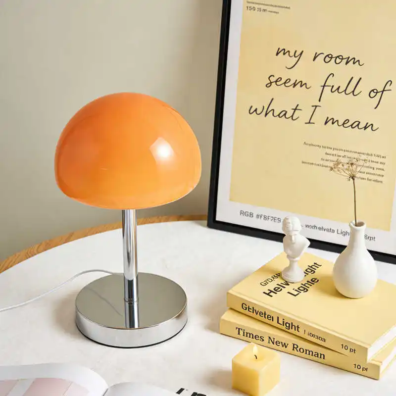 Nordycka Nowoczesna Lampa Stołowa w Stylu Mid-Century, Kremowa, Bauhaus, Luksusowa, Vintage, Grzybek, Szklana, do Sypialni, Salonu, na Stolik Nocny, Dekoracyjna, Tworząca Atmosferę