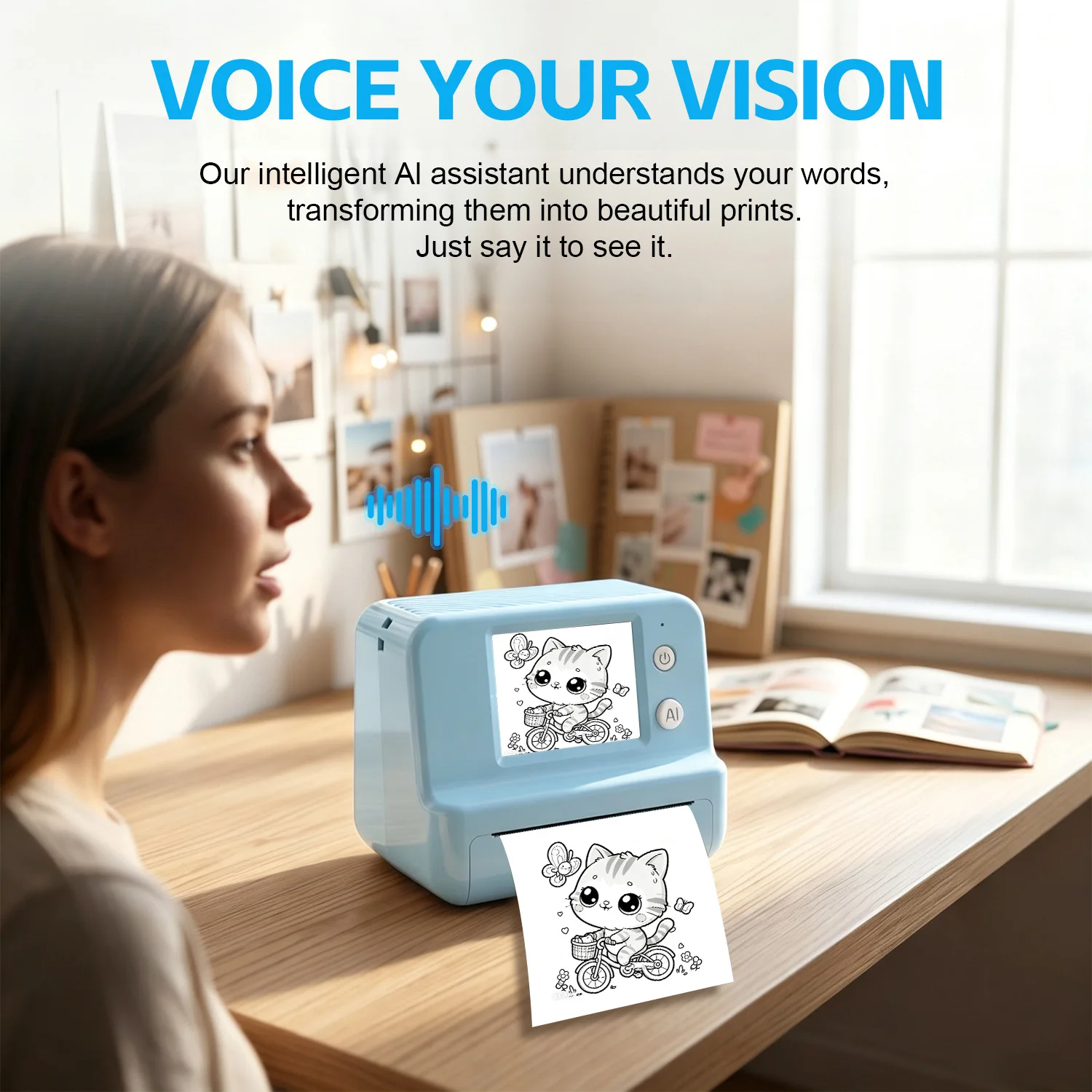 AI Mini Thermal Printer With Display Screen Wireless WIFI Inkless Portable Wrong Question Printer Pocket Photo Memo Printer