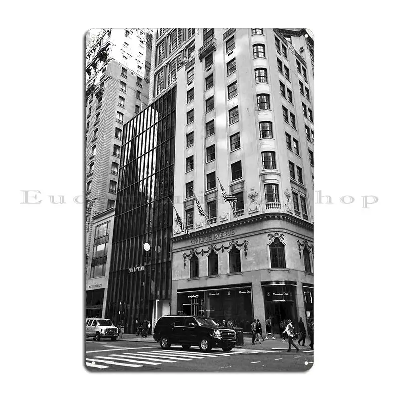 Black And White. Fifth Avenue, New York. Metal Plaque Poster Cinema Classic Create Club Design Pub Tin Sign Poster