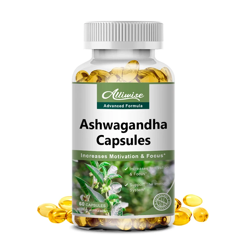 

Alliwise Ashwagandha Organic Extract Capsules Relieve Stress Enhances Immunity for Boost Energy Improves Sleep Supplement