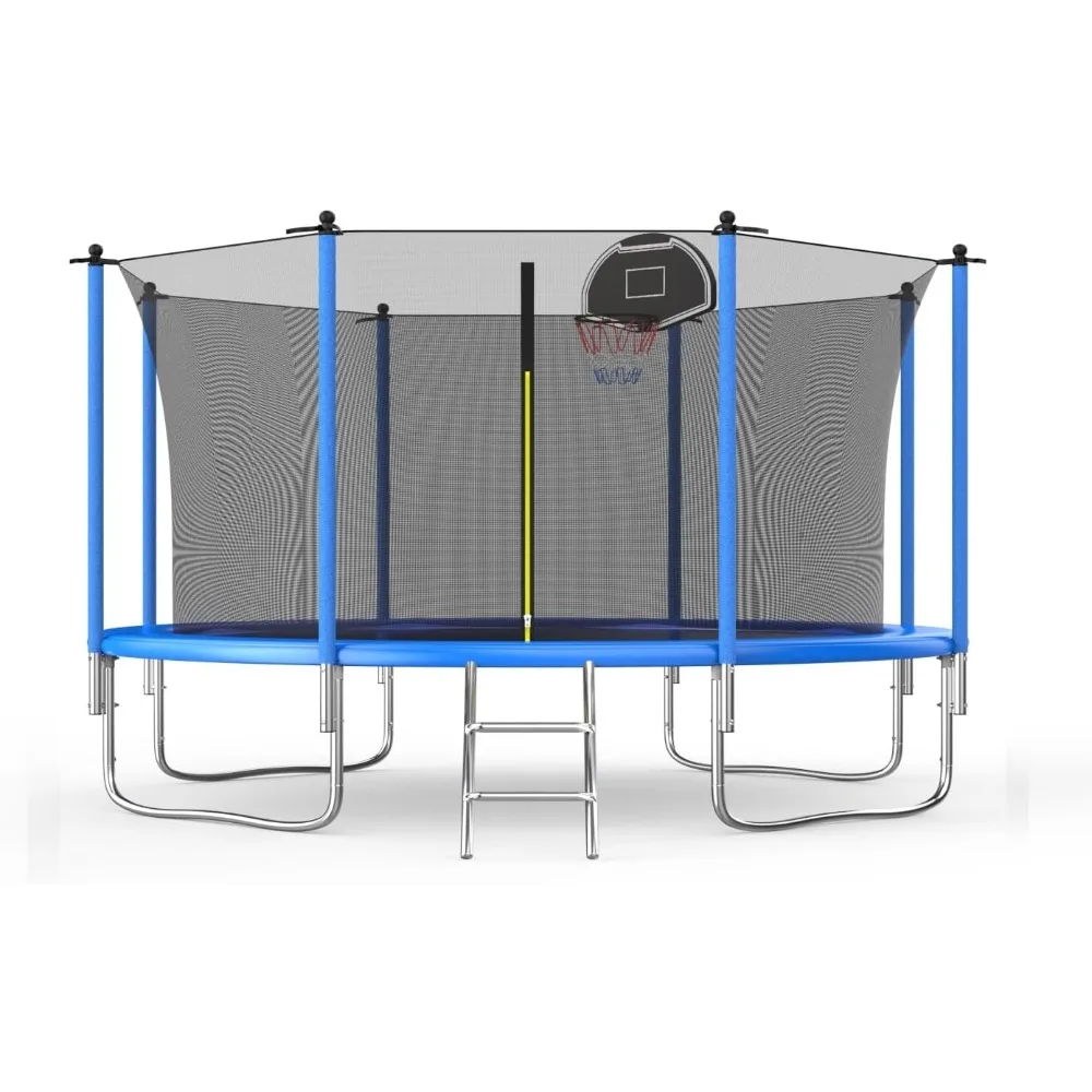 

12 FT Trampoline Trampolines with Basketball Hoop,with Slide and Swings,Outdoor Trampoline with Safety Enclosure Net