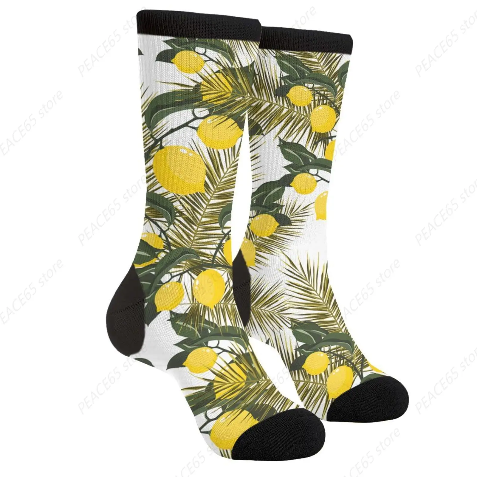 Sock Lemon And Palm Leaves Crazy Crew Casual Dress Socks for Men's