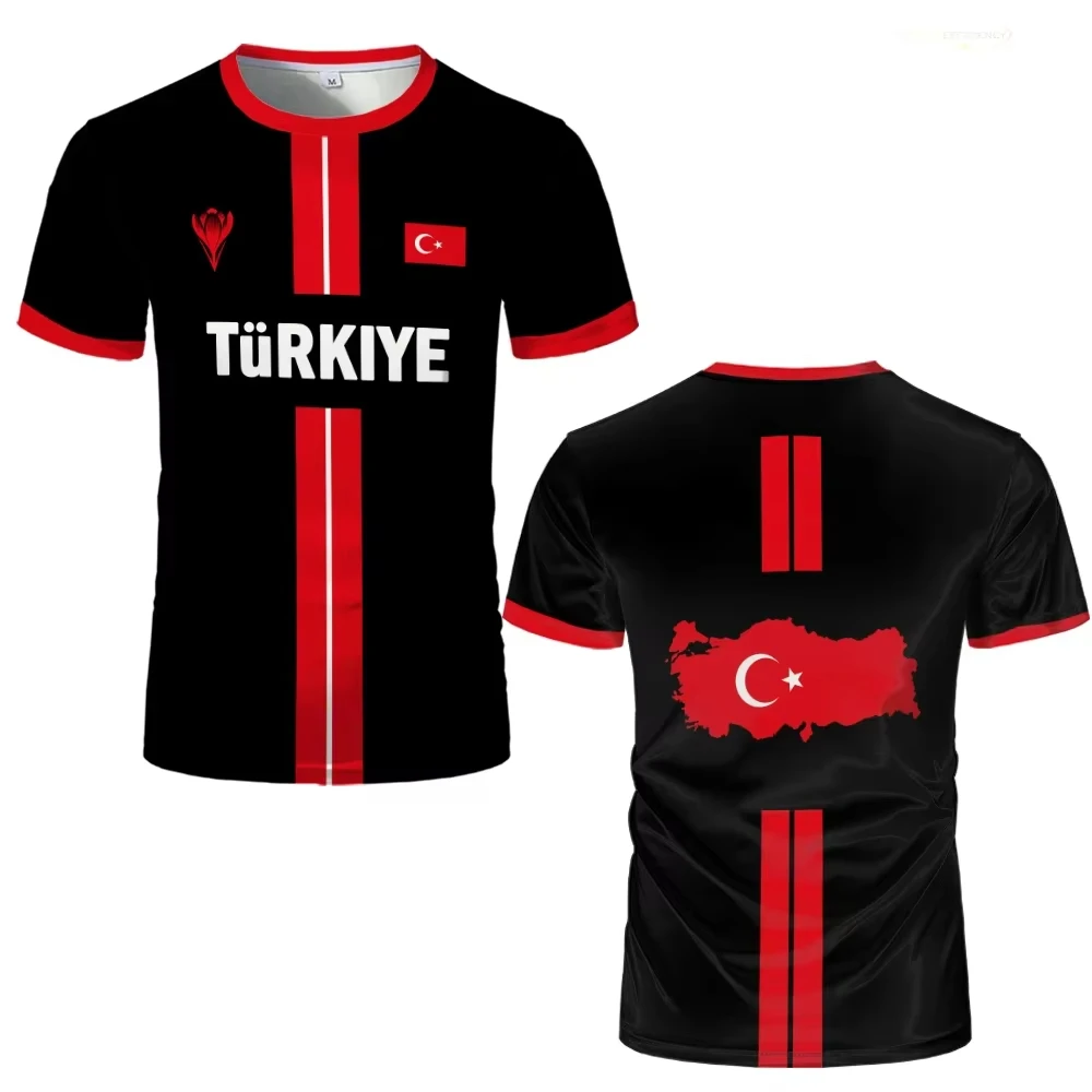 TURKIYE Flag 3D Print Sport Quick-dry Breathable Men T-shirt Outdoor Football Jersey Training Parent-child Short Sleeve Clothing