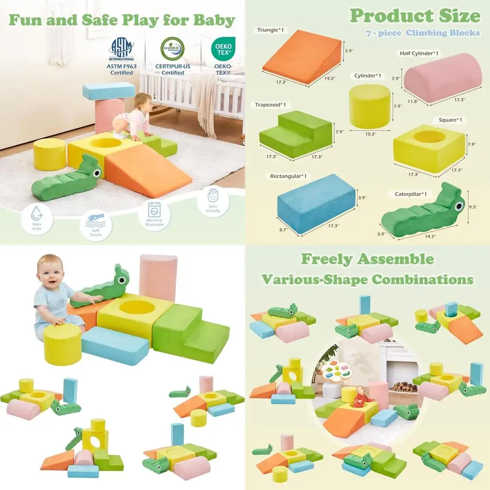 Set da arrampicata per interni in morbida schiuma: blocchi da arrampicata per bambini da 7 pezzi per giocare e strisciare