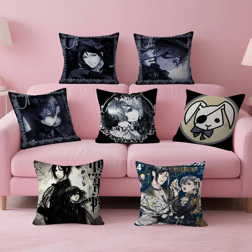 Anime Black Butler horror Double-sided Printed pillow cover Short plush Suitable living rooms bedrooms sofas throw cushion cover