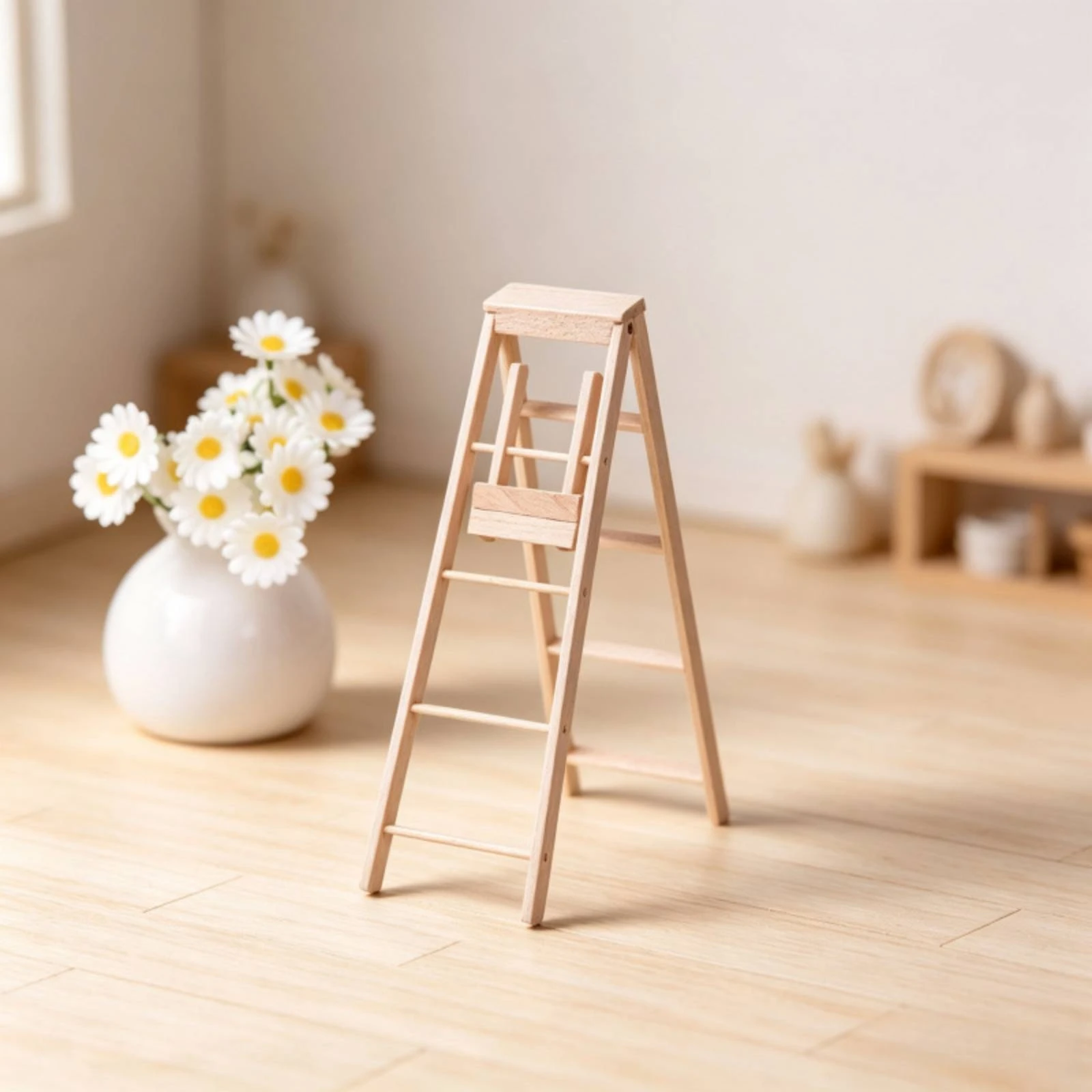 Miniature Step Ladder Wooden Dollhouse Step Ladder Folding Versatile for Crafters, Craft Display