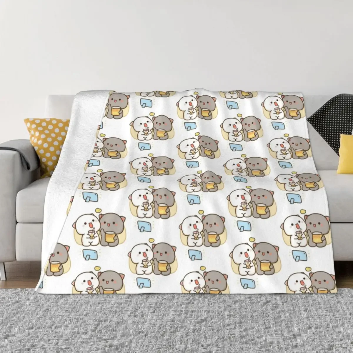 

Peach And Goma Cartoon Plaid Blankets Sofa Cover Fleece Winter Anime Soft Throw Blankets for Sofa Outdoor Plush Thin Quilt