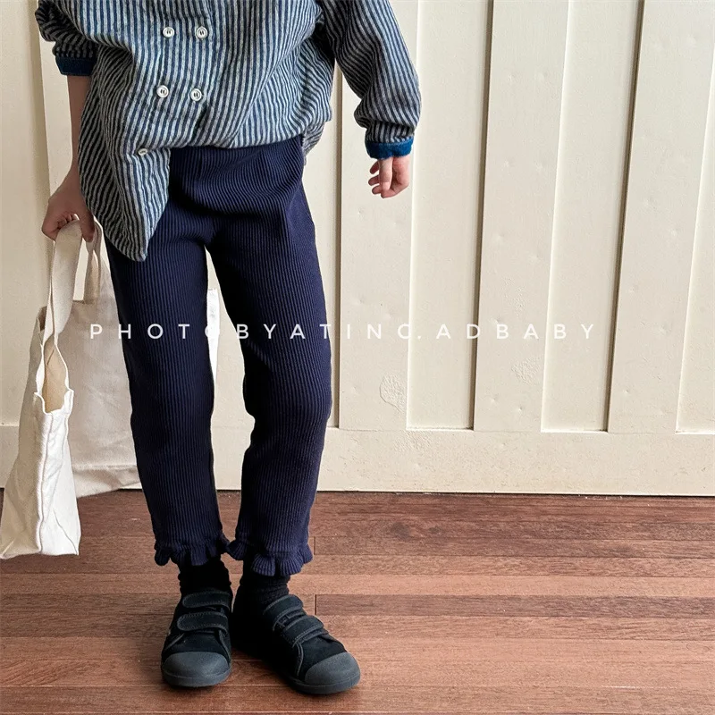 2024 Children's Clothing Autumn Clothing Girls Korean 9-point Pants Fungus Edge Casual Pants Leggings Autumn Children's Pants