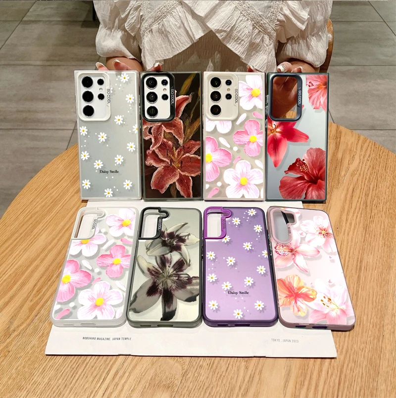 Lily Flowers Case For Samsung Galaxy S25 S26 Ultra S24 S23 Plus edge S25 FE S20 Matte Laser IMD Hard Cover