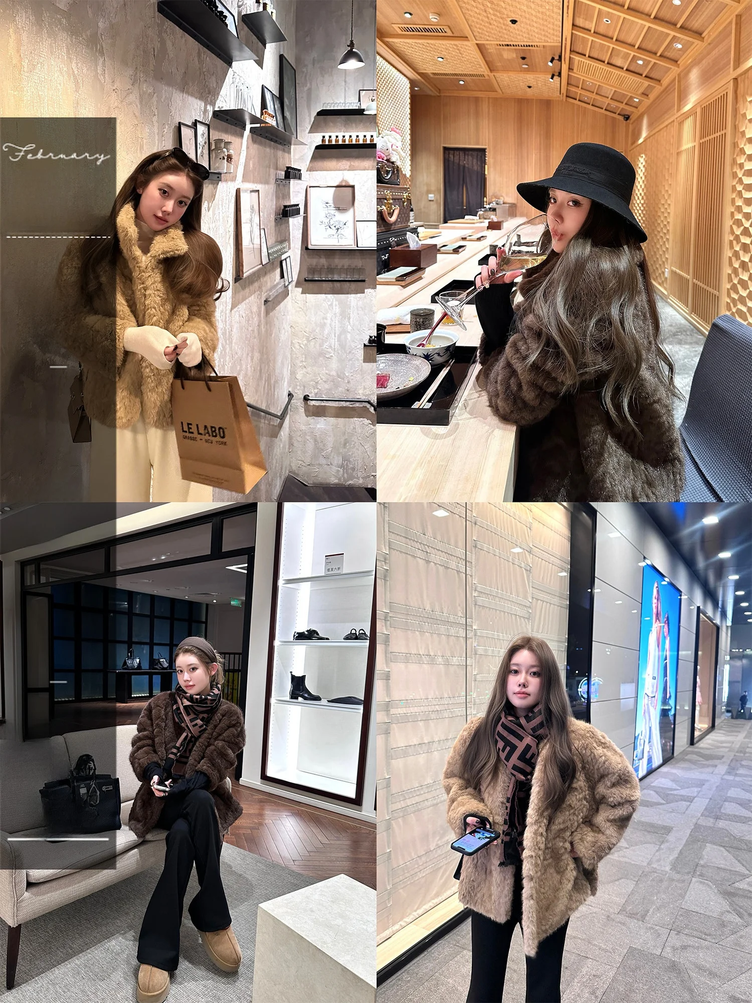 

Linyings Double Version Lamb Fur Collar V-Neck Integrated Leather And Fur Winter Outerwear Casual Style Long Sleeve Coat