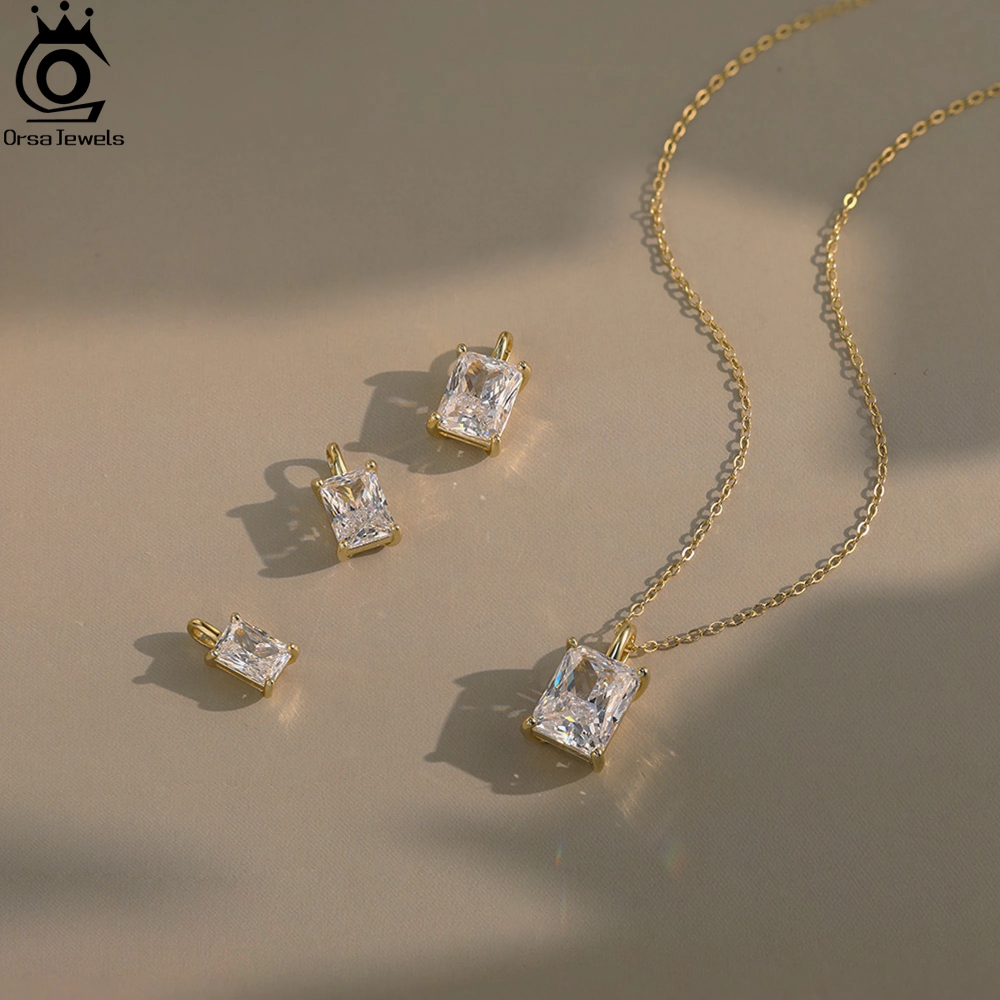 

ORSA JEWELS Sparkling 925 Sterling Silver Necklace with Rectangle Pendant and Zirconia, a Chic and Sophisticated Jewelry LZN25