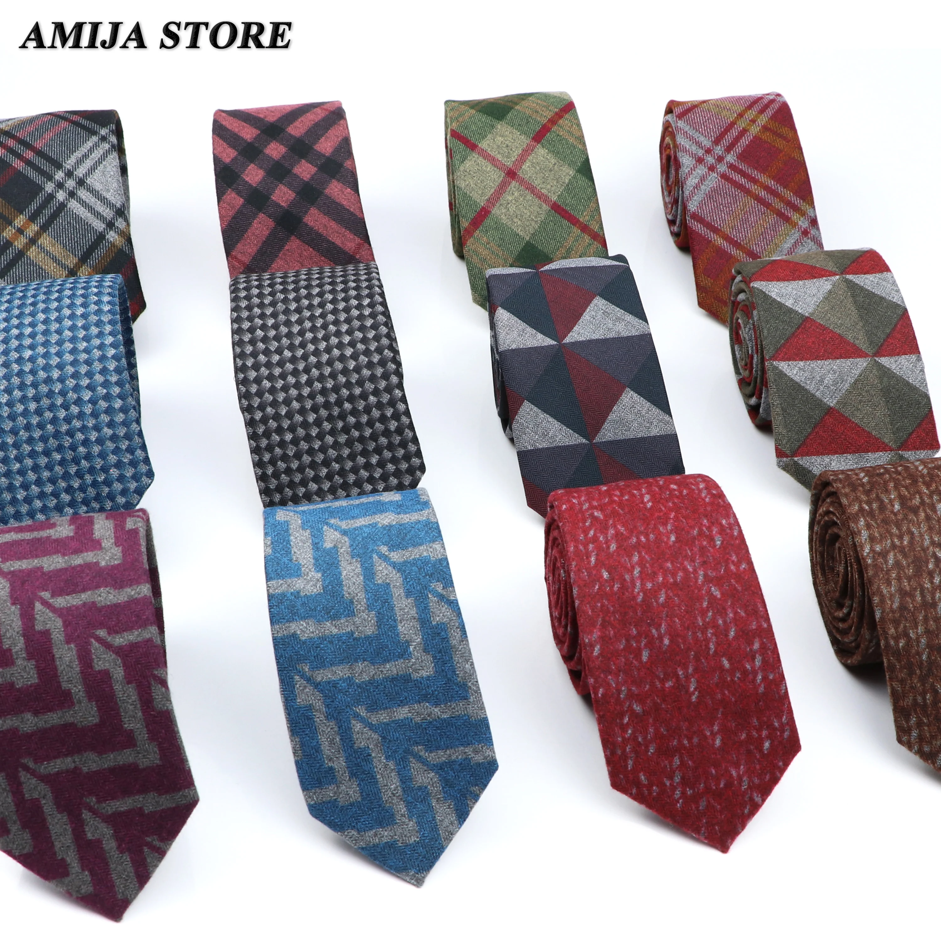 Super Soft Wool Cotton Tie Plaid Diamond Striped Men 6cm Slim Necktie Red Blue Dark Color Tuxedo Suit Male Gift Shirt Accessory