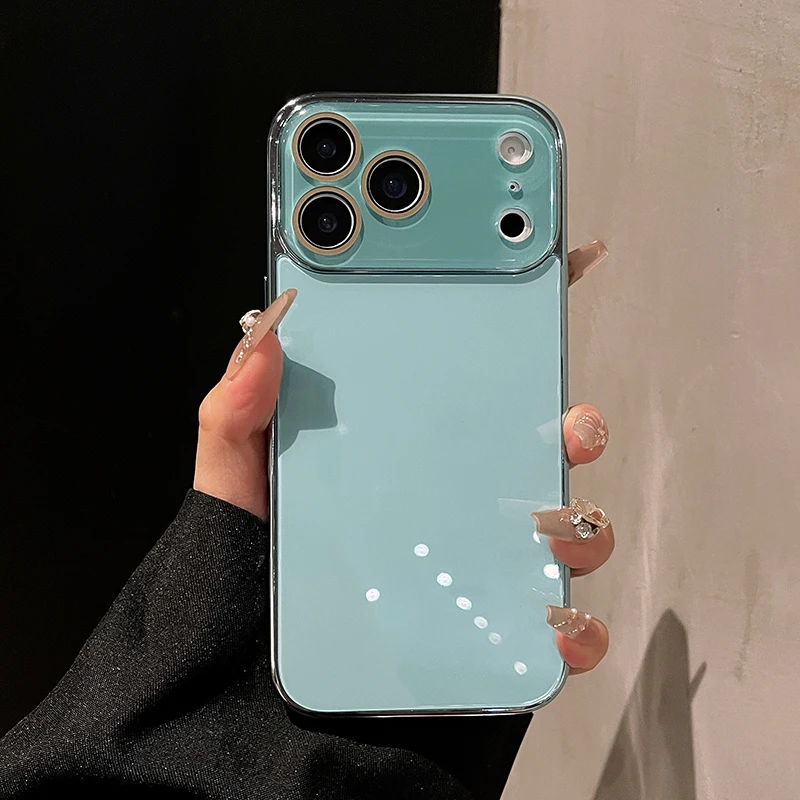 Luxury Tempered Glass Phone Case For iPhone 17 16 15 14 13 12 11 Pro Max Plus Crystal Lens Protection Plating Bumper Hard Cover