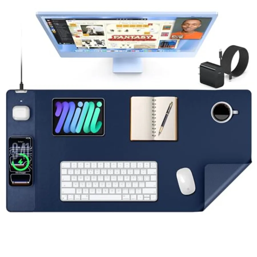 Mouse Pad with 15W Wireless Charging XXL Large Leather Desk Mat Waterproof Gaming Mousepad Home Office Desk Pad Protector Inclu