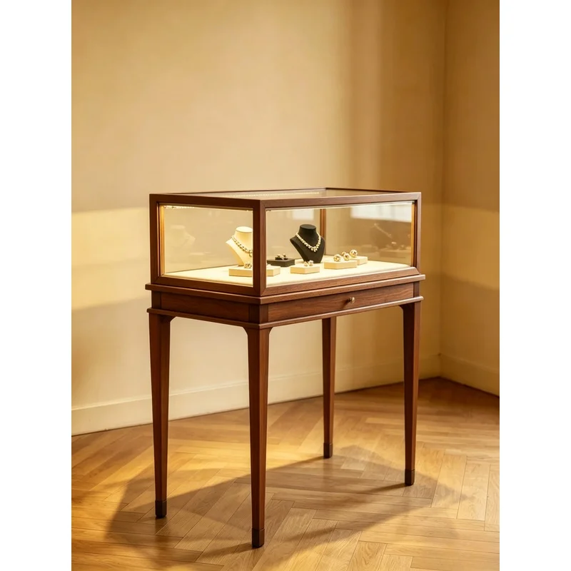 custom.Classic Vintage Jewelry Display Cabinet with LED Lighting Eco-Friendly and Durable Design