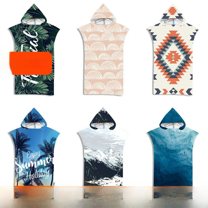 

Adult Hooded Batobe Ultrine Fiber Qui Dry Beach Towel Cape Beach Pool Fly Bath Robe Lightweight Absorbent Printed