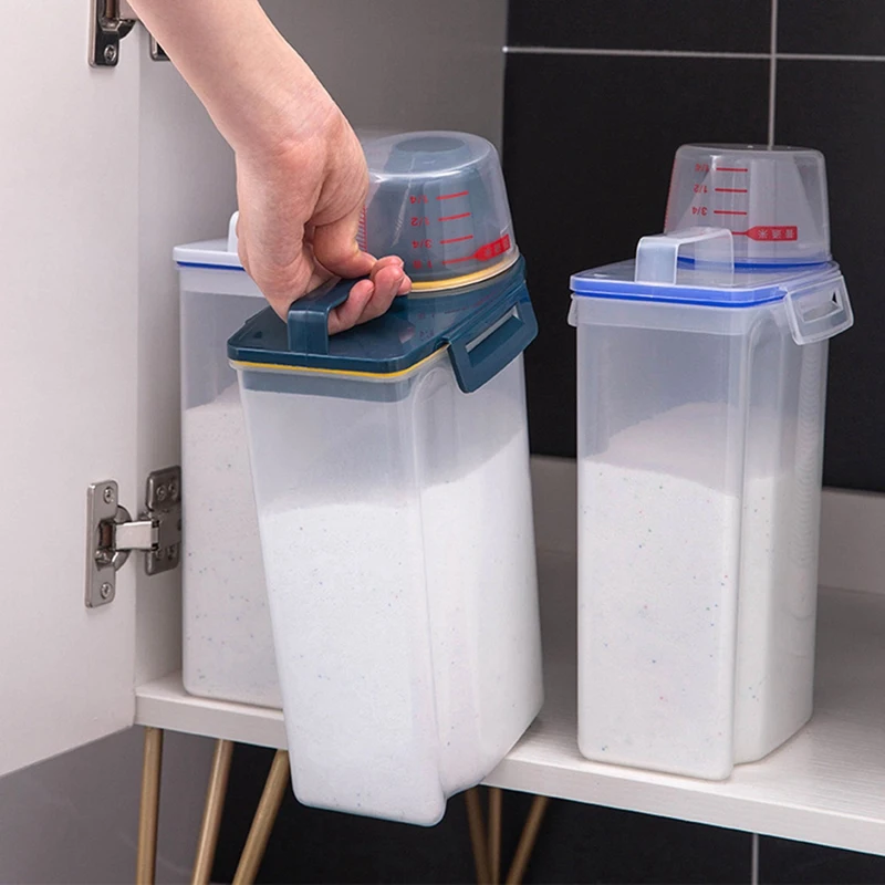 Contenedor de almacenamiento de arroz, contenedor de almacenamiento de arroz para cocina, contenedores de cereales, dispensador de detergente en polvo para lavandería, estuche con boca para verter, color blanco