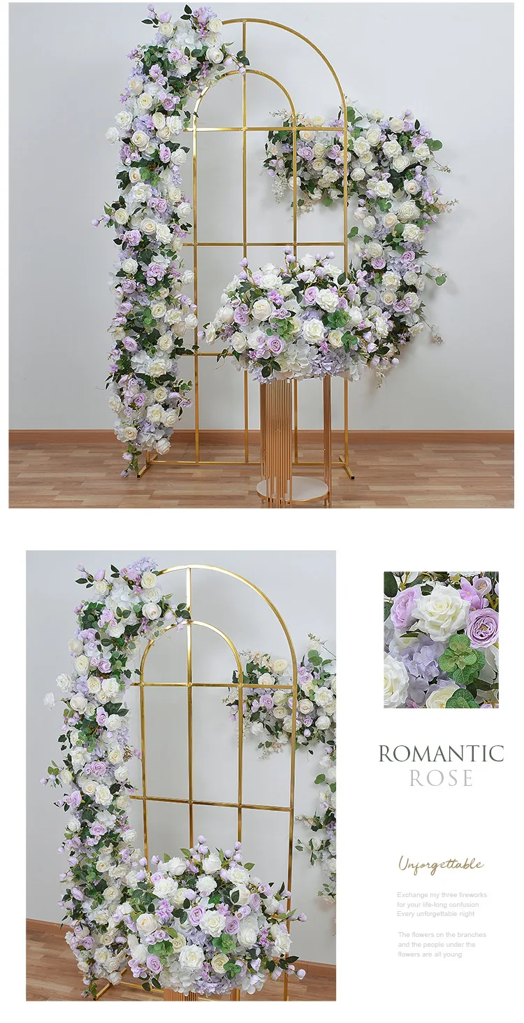 2M Künstliche Lila Rosenblumenreihe, Falsche Blumenreihe für Hochzeits-Hintergrund, Bogen, Bühne, Ausstellungs-Tischdekoration für Veranstaltungen – Detail 5