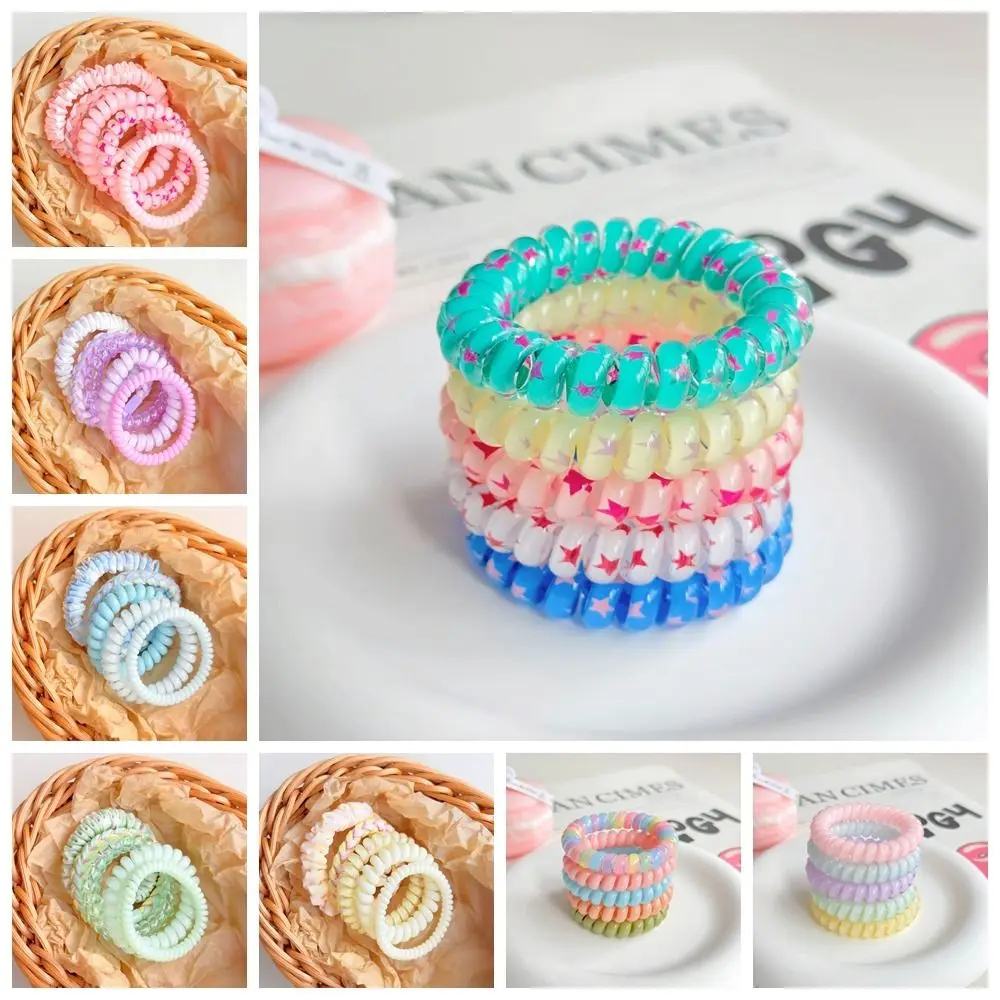 Cute Wave Point Spiral Cord Hair Ring Stretch Multicolor Sweet Elastic Hair Tie Scrunchies Star Telephone Wire Hair Rope Lady