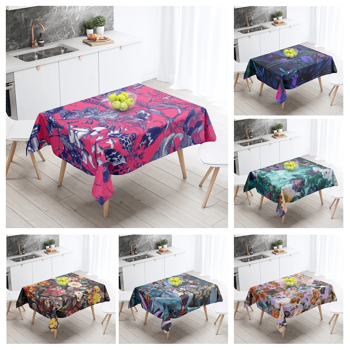 Home tablecloths dining decoration and rectangular table accessories waterproof cloth Anti-stain restaurant Nordic plant flower