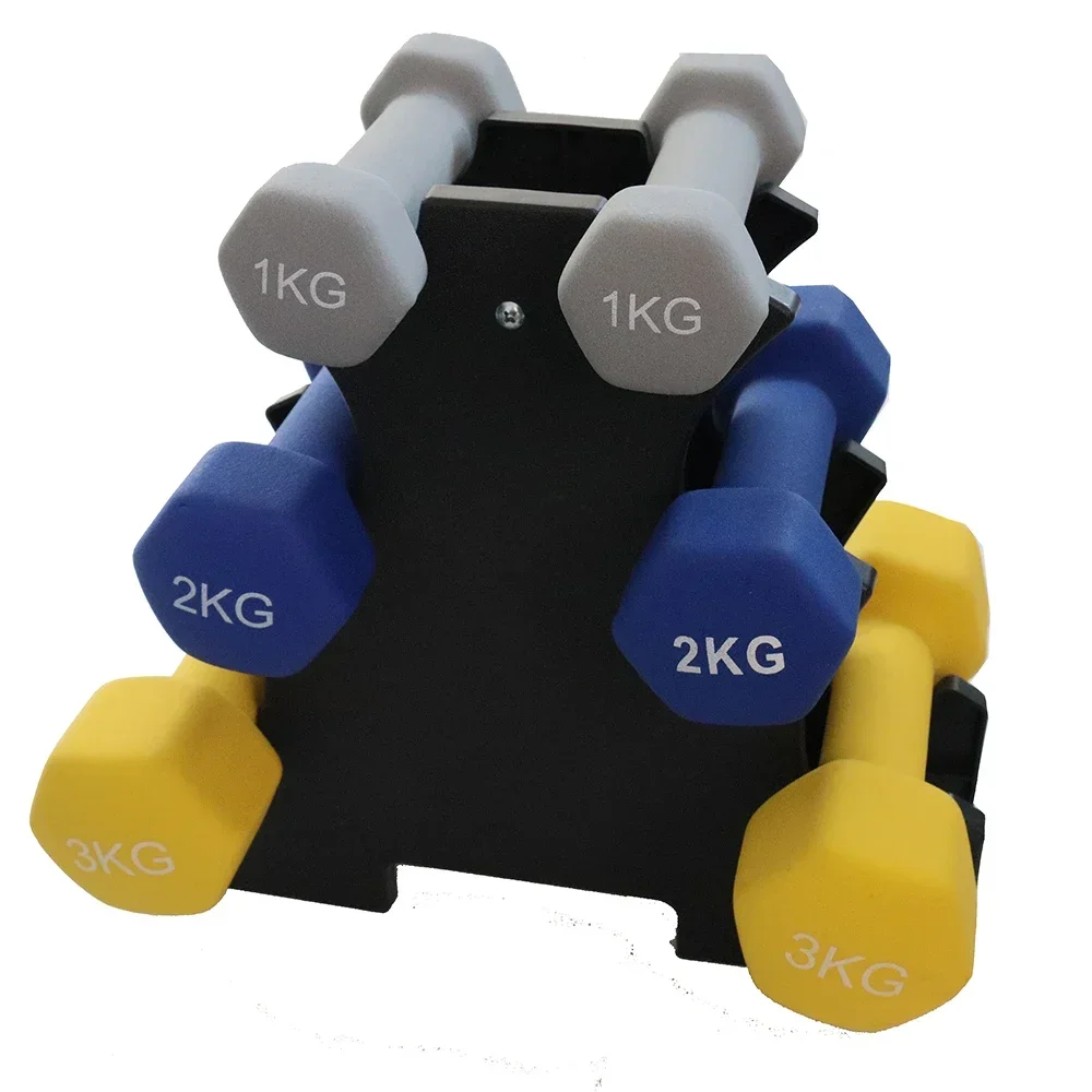 

Hot sale home pesas de gym fitness 10kg 20kg 40kg hex neoprene coated dumbbells set with rack