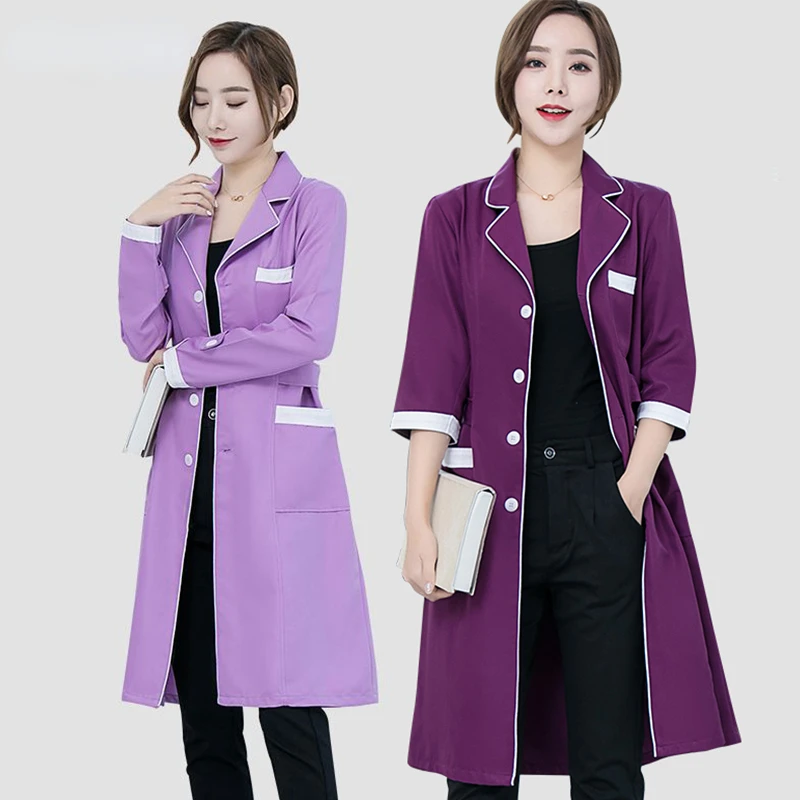 Roupa de trabalho do salão de beleza manga comprida Spa Scrubs Uniformes, roupa de trabalho tatuador, casaco de laboratório roxo, alta qualidade, novo verão