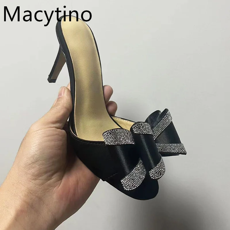 2024 Summer New Bow Diamond Sexy Sandals Women\'s  Open Toe Fashion High Heels Slippers