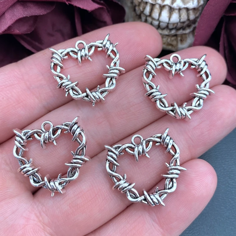 6 sztuk 23*24mm ciernie serce Charms drut kolczasty serce wisiorek wisiorek projektant Charms do tworzenia biżuterii DIY komponenty do biżuterii