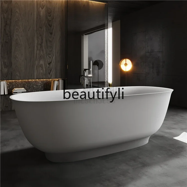 

Small apartment white matte integrated independent oval double aluminum stone bathtub family bath customization
