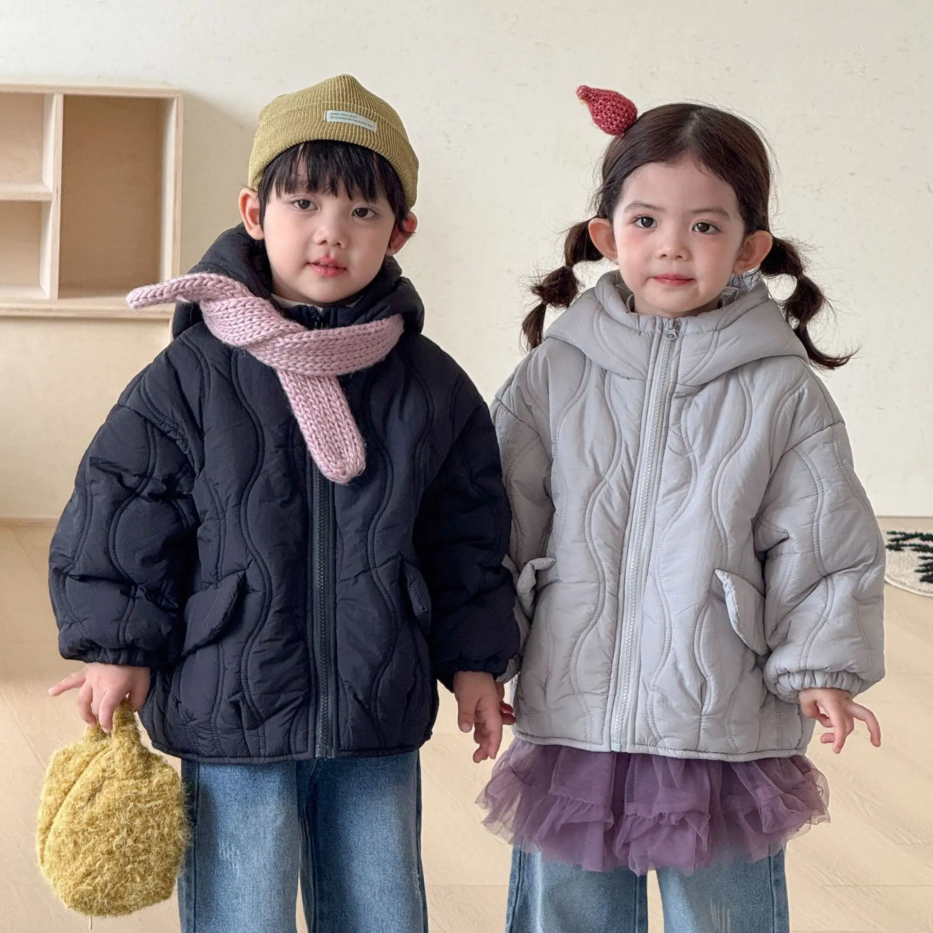 2026 Winter New Children Hooded Coat Plus Velvet Thick Girls Cotton Padded Jacket Kids Quilted Coat Boys Warm Casual Clothes