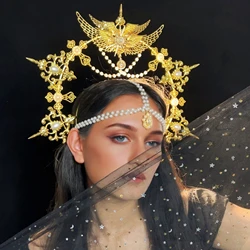 Golden Mary Halo Goddess Crown Wedding Party Headwear Halloween Costume Star Headpiece