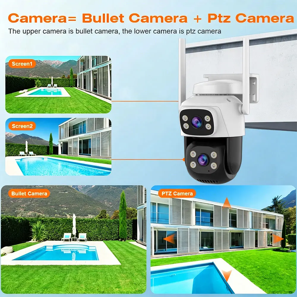 4K 8MP Wifi Dual Lens Camera PTZ Outdoor 5X Digital Zoom Dual Screen Human Detection Dual Lenses Security IP Cameras O-Kam Pro