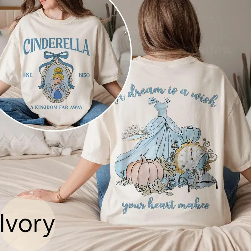

Удобная рубашка с бантом Disney Cinderella, женская футболка из чистого хлопка Disney, повседневная модная уличная одежда