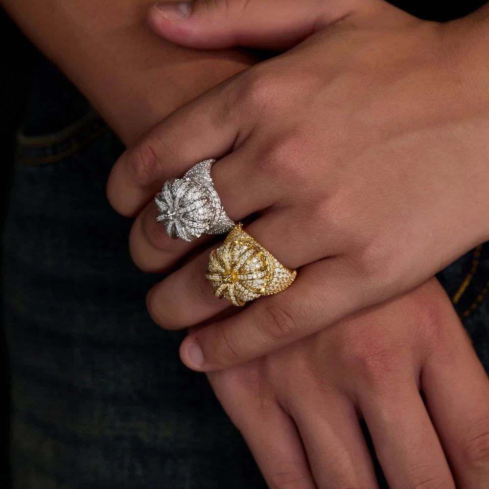 

Кольцо с муассанитом в дизайне короны, серебро S925 с золотым покрытием, цвет D, VVS1, полностью инкрустированное, роскошное украшение в стиле хип-хоп, подарок для мужчин и женщин