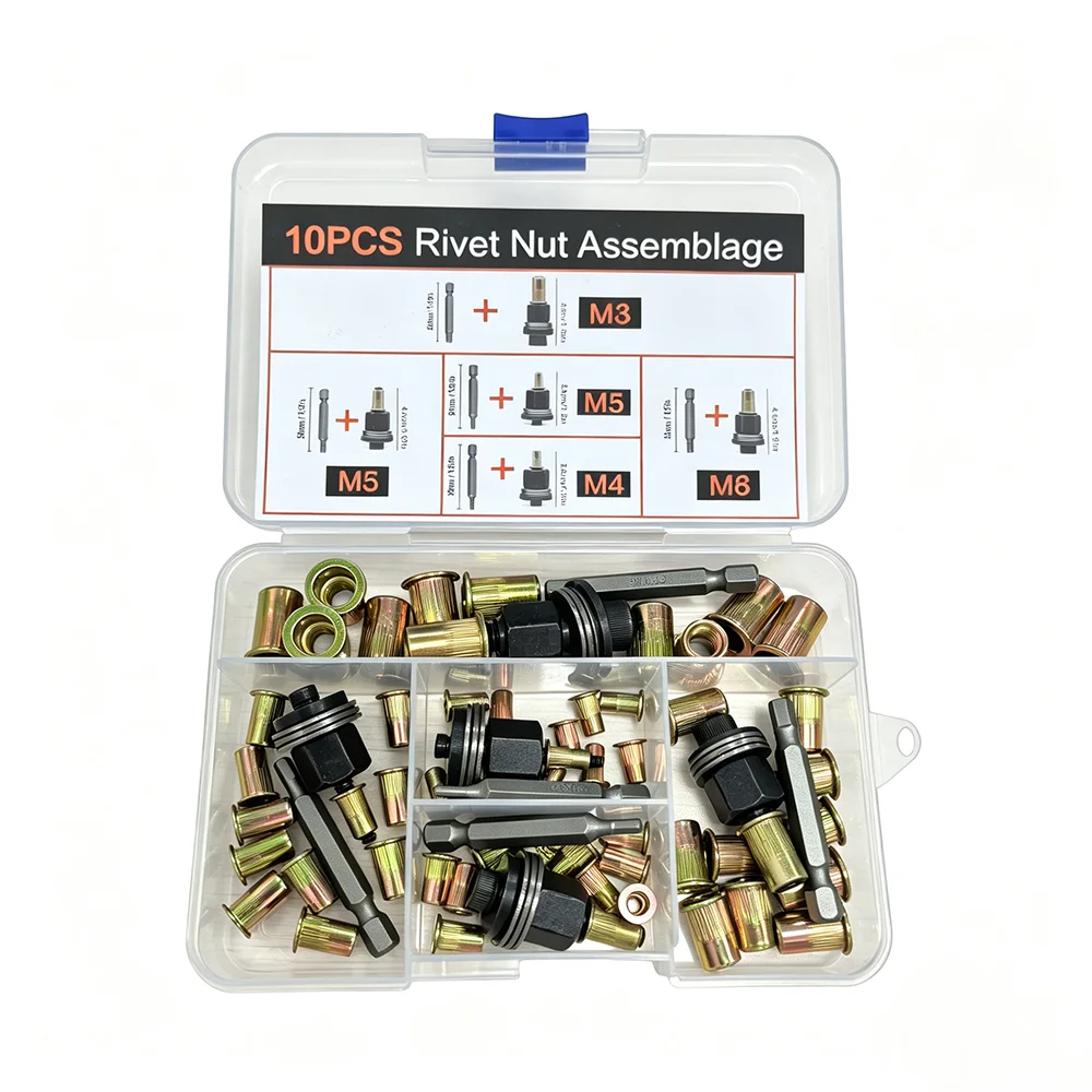 Nut Kit Carbon Steel Rivet Nut Tool Nut Set Riveting Tool Heads Threaded Rivet Nut Kit Simple Tool Rivnut Kit Manual Use