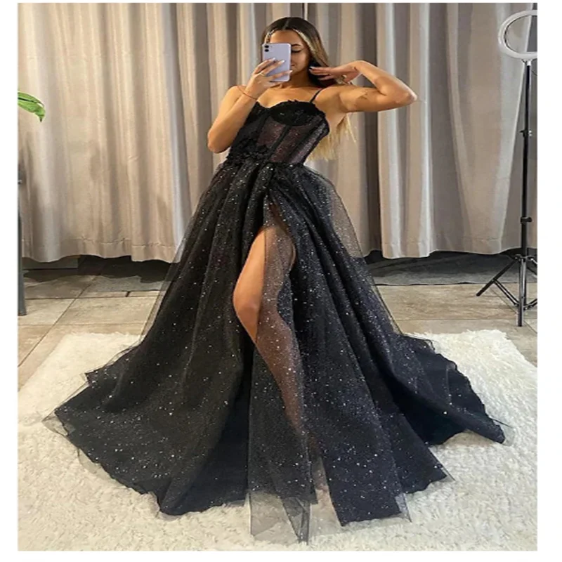 

Ball Gown A-Line Prom Dresses Sparkle & Shine Dress Formal Wedding Party Floor Length Sleeveless V Neck Tulle Backless 2025