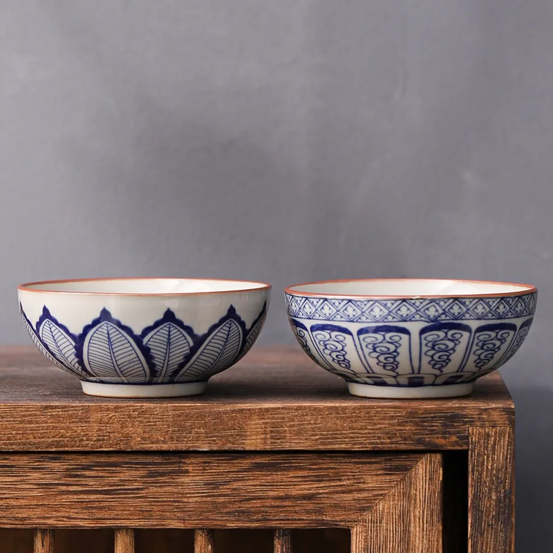 Vintage Blue and White Master Cup Ceramic Household Guest Cup Grass Ash Small Tasting Cup Old Clay Single Cup Entwined Lotus